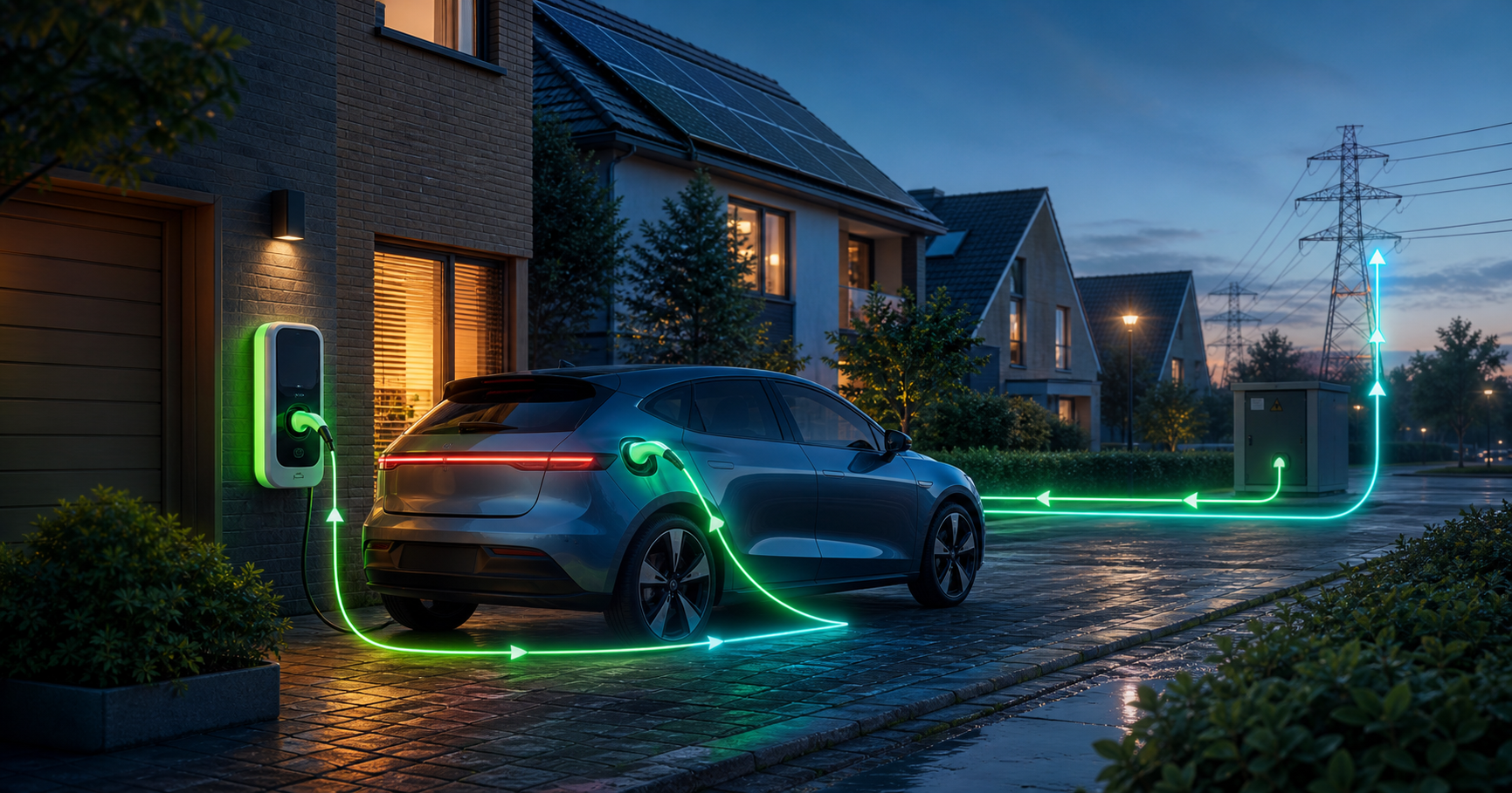 Elektrische auto die via een bidirectionele laadpaal stroom uitwisselt met het elektriciteitsnet